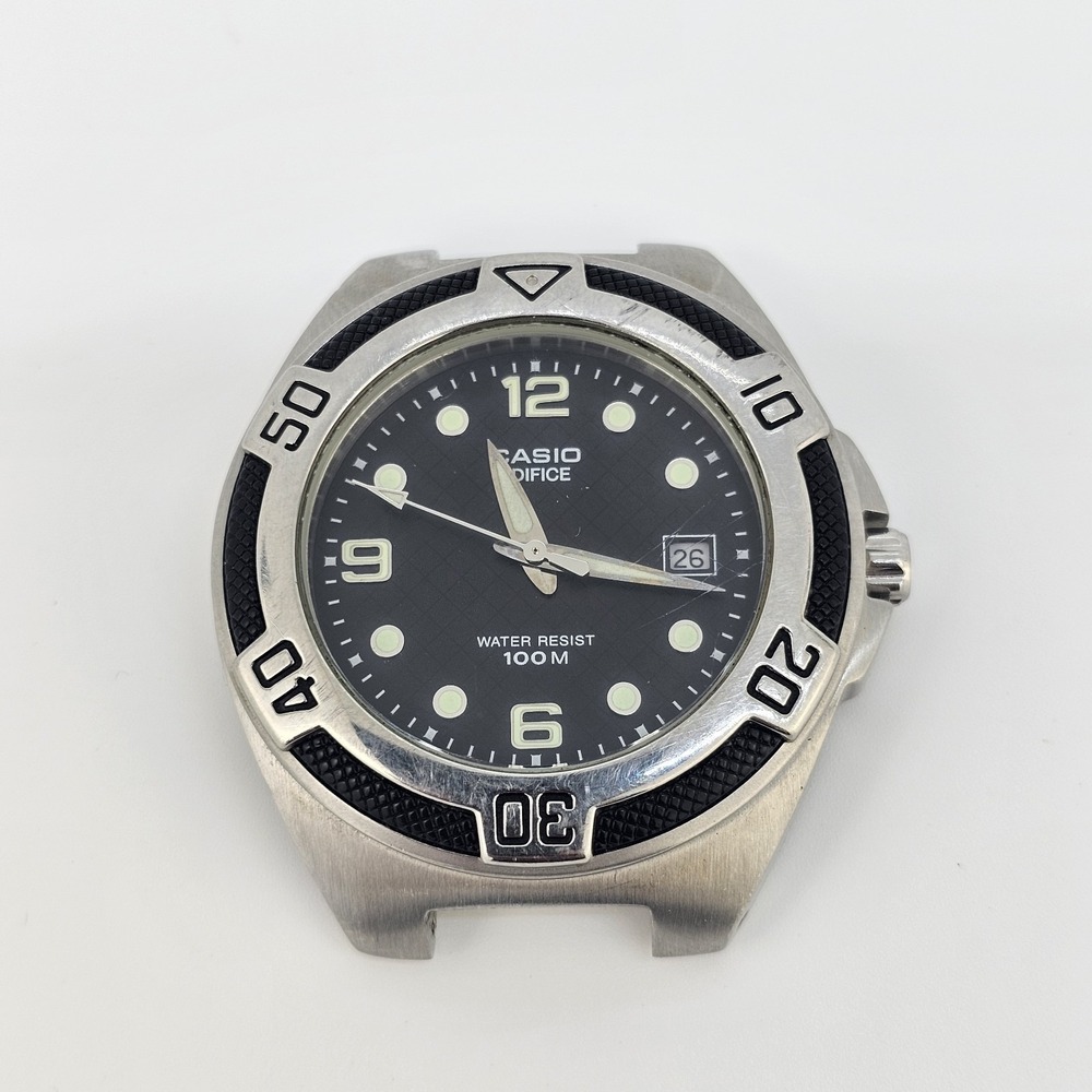 Casio Edifice Dive Watch Men 40MM Gray Case Black Dial‎ Date New Battery